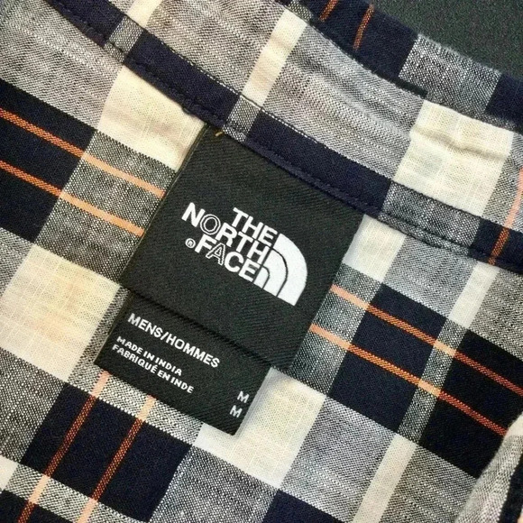 The North Face Mens Navy Blue Plaid Short Sleeve Button-Down Shirt Size Medium - Picture 6 of 12